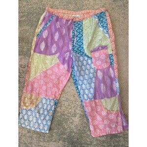 READ! Sacred Threads Pants Womens Large Elastic Bohemian Patchwork Multicolor